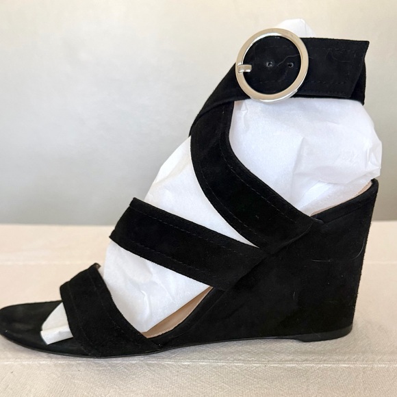 Gianvito Rossi Shoes - Gianvito Rossi black suede ankle wrap wedge sandals